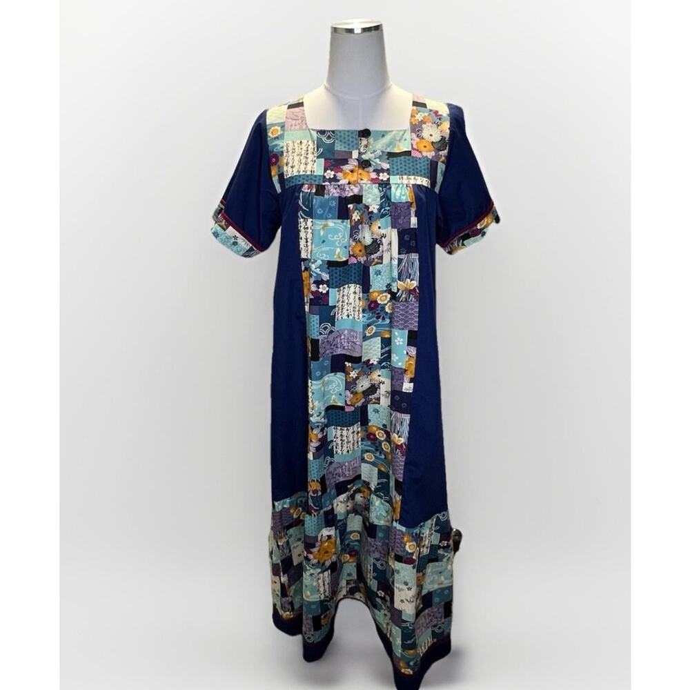 RM Dress Womens Small Floral Patchwork Hawaiian Button Front Made USA Pockets